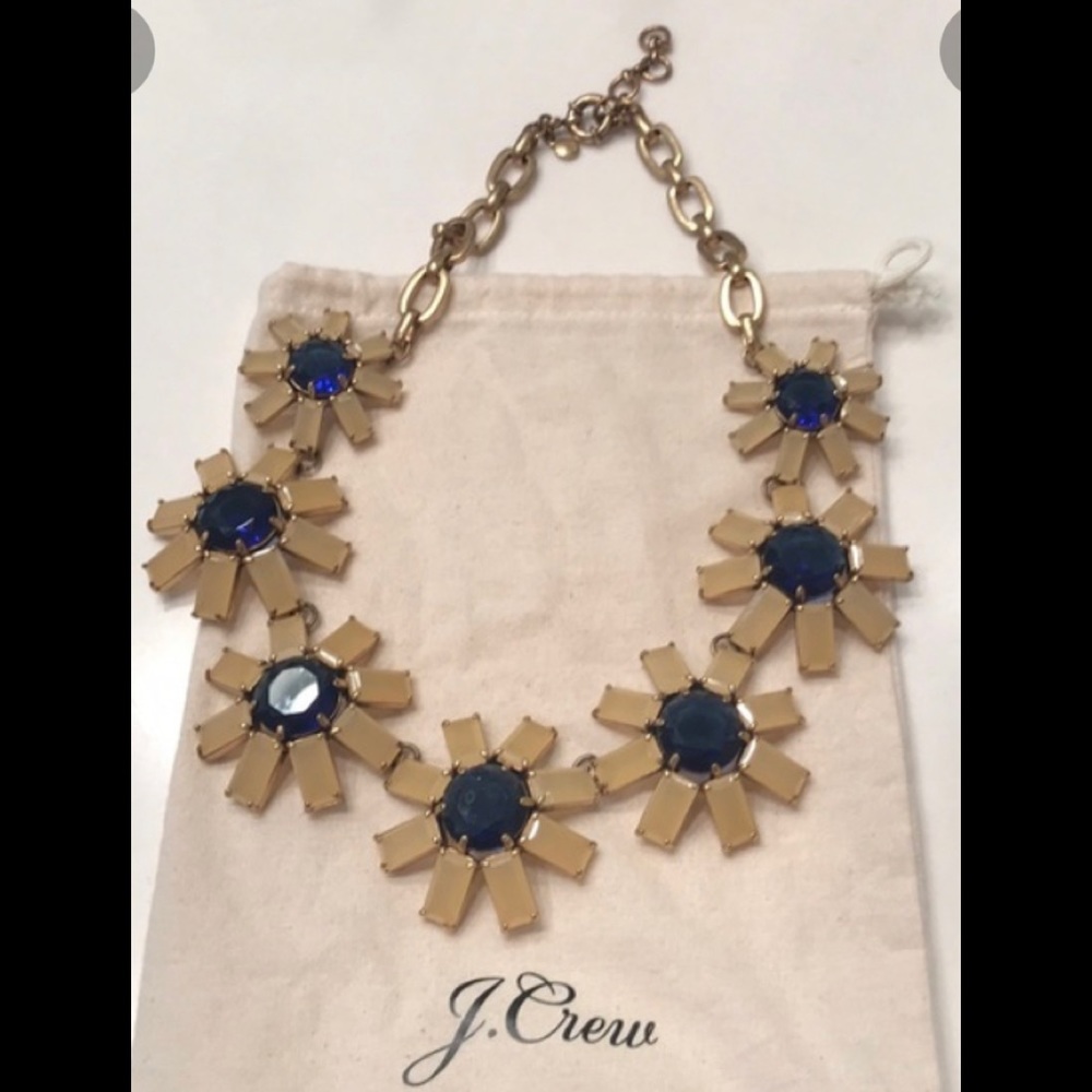 J Crew flower Statement Necklace in blue and cream
